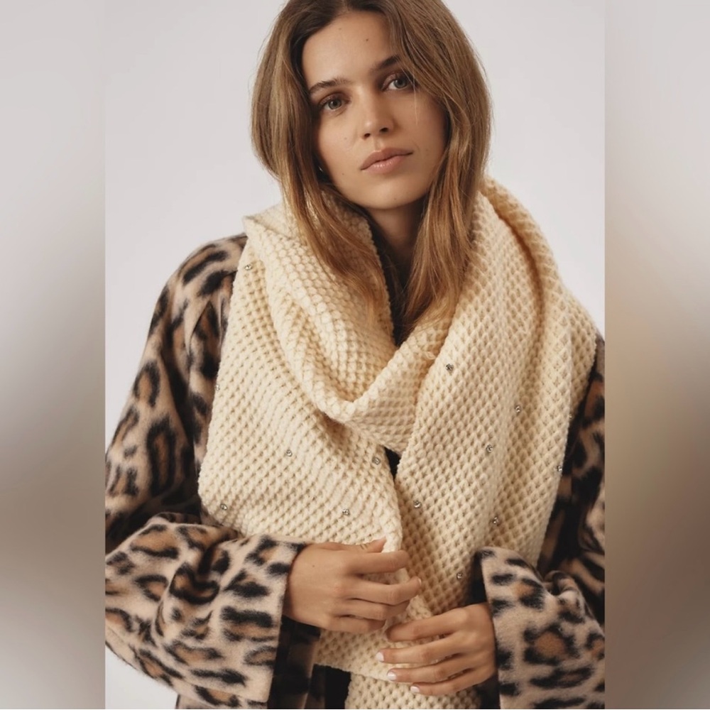 Maeve Waffle Knit Cream Scarf